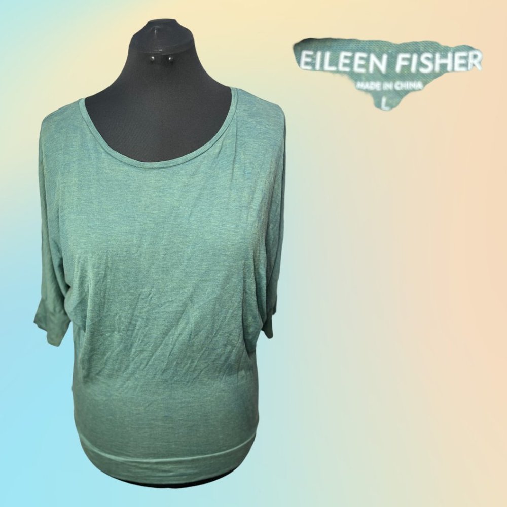 Light Green Eileen Fisher Silk Cotton Short Sleeve Top Sz LG